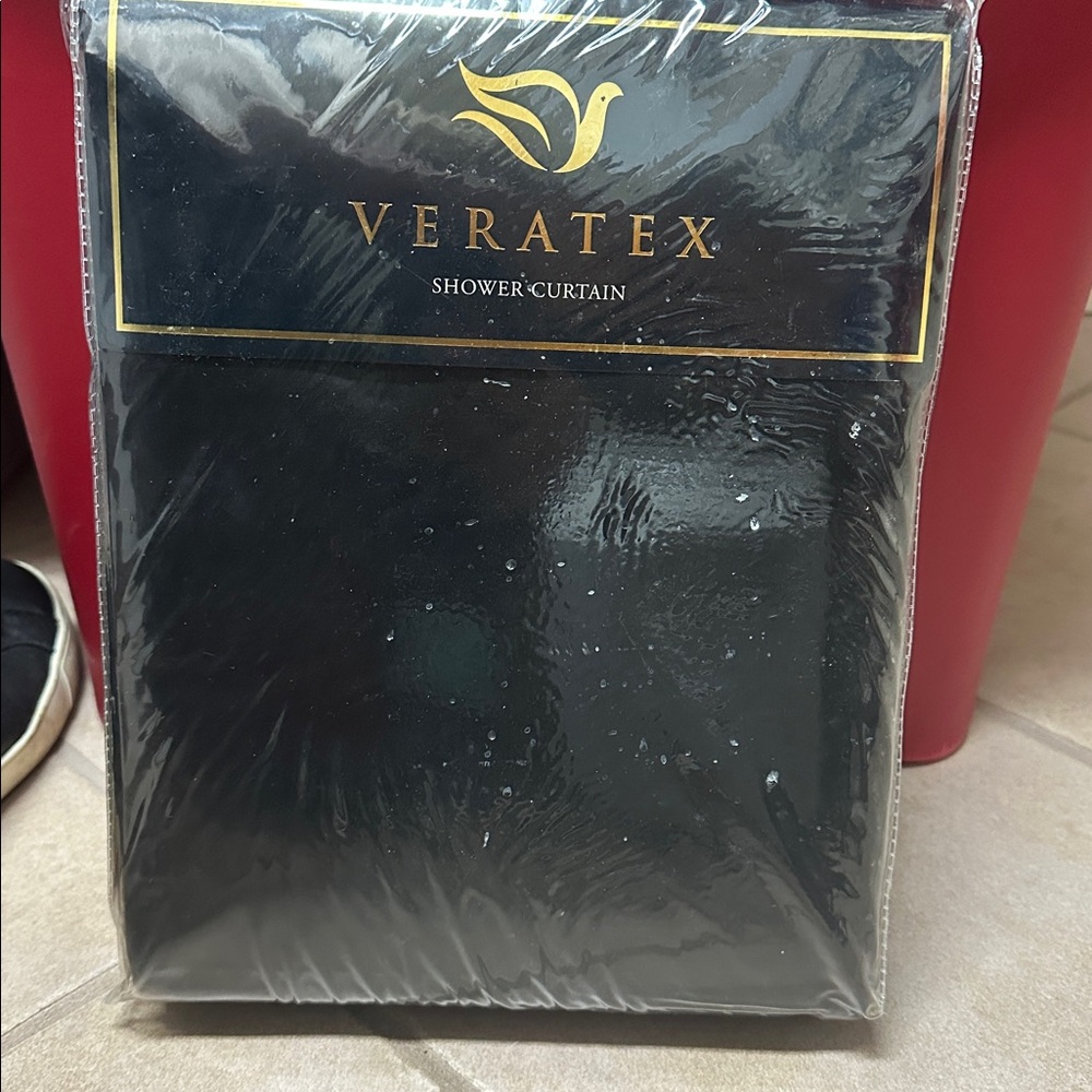 VERATEX BLACK FAUX LEATHER SHOWER CURTAIN NEW